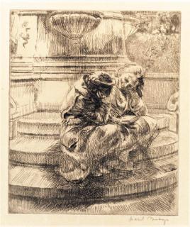 Isabel Bishop - Girls Sitting in Union Square Fountain (Teller 21)