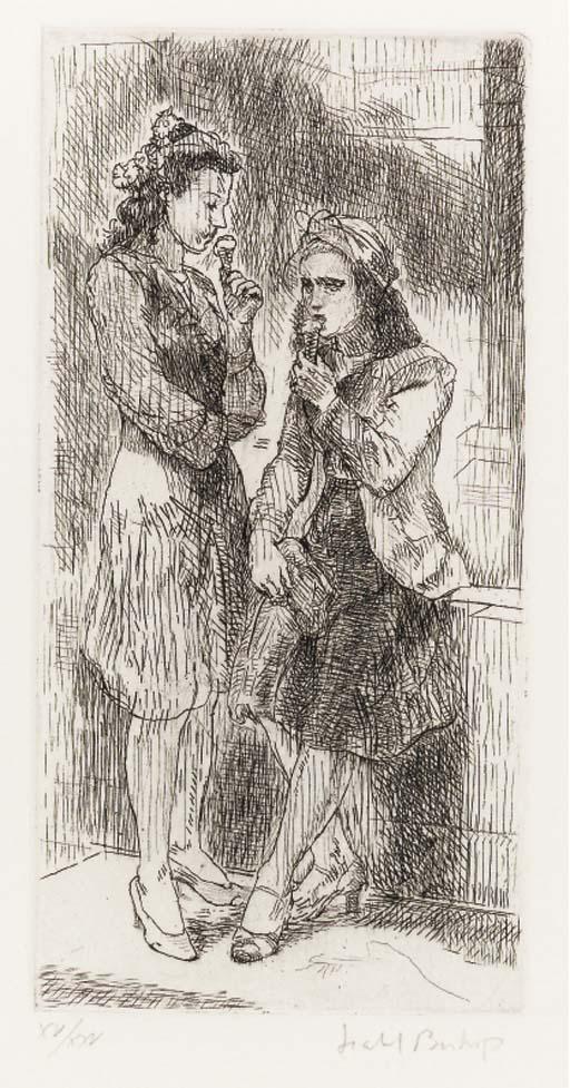 Isabel Bishop - Ice Cream Cones #2; Man at Fountain; Three with Coats; and [Subway Rider] (University of Arizona Museum of Art 116; 119; 141 and not cited)