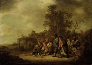Isack Van Ostade - Landscape With A Peasant Guiding His Wife, Surrounded By A Group Of Children
