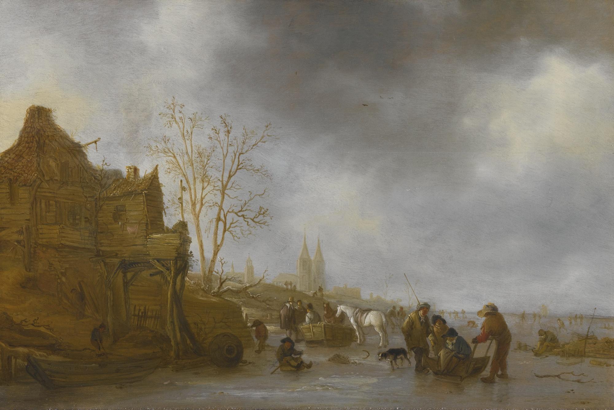Isack Van Ostade - Winter Landscape With Figures On A Frozen River