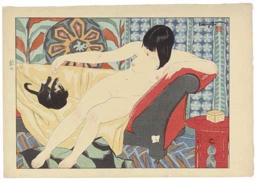 Ishikawa Toraji - Tawamure (Playing), from the series Rajo jusshu (Ten female nudes)