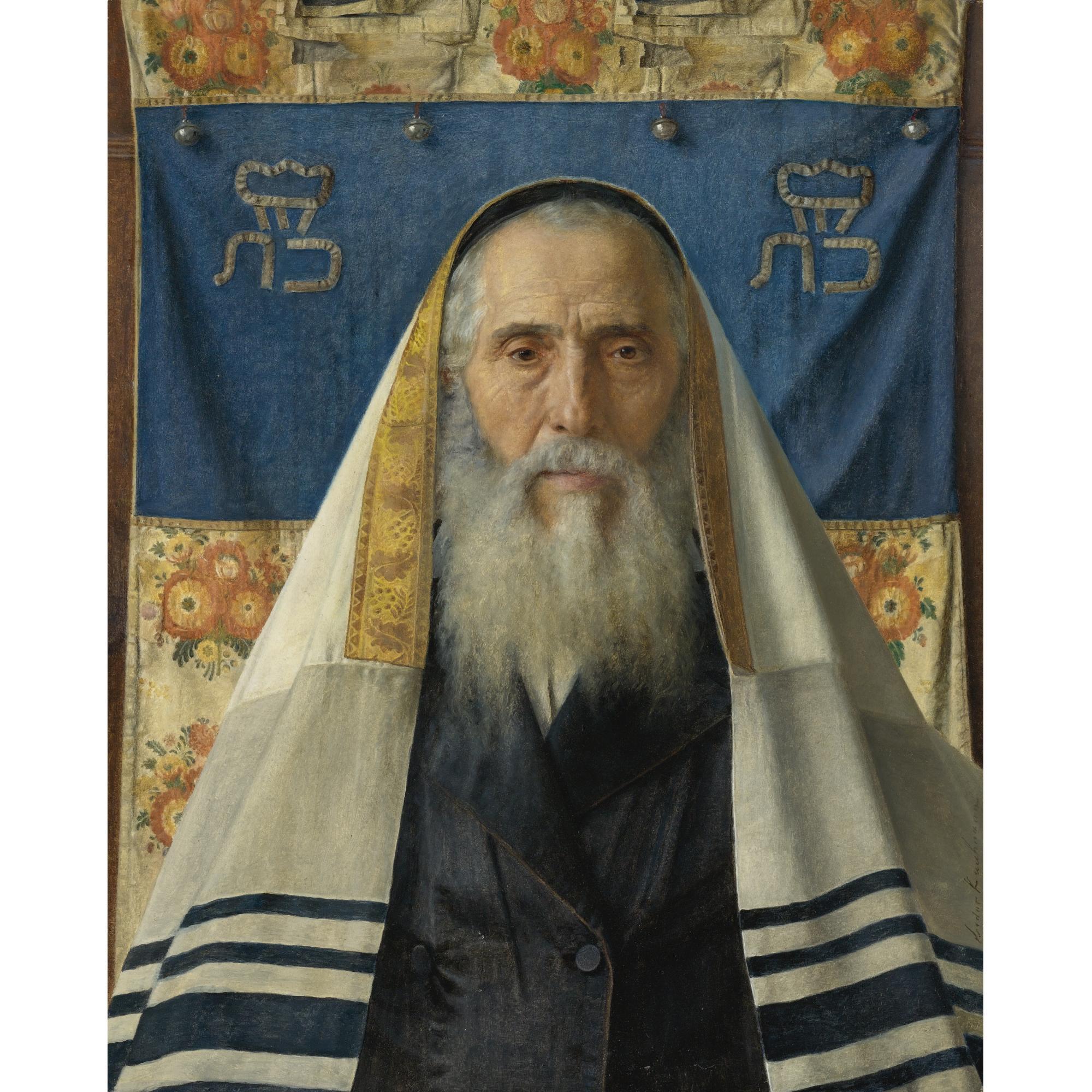 Isidor Kaufmann - Austrian Portrait Of A Rabbi With Prayer Shawl