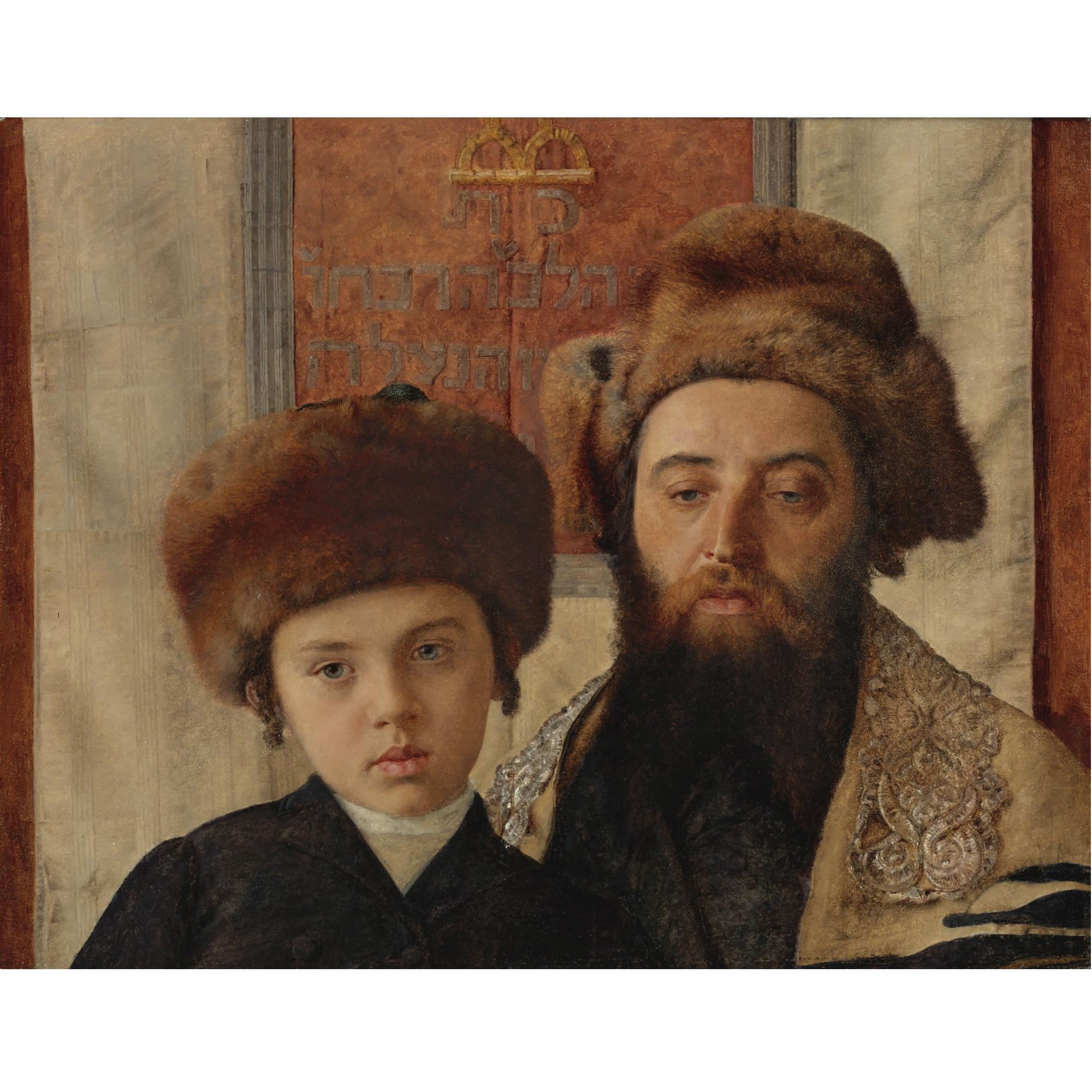 Isidor Kaufmann - Hungarian Portrait Of A Rabbi With A Young Pupil