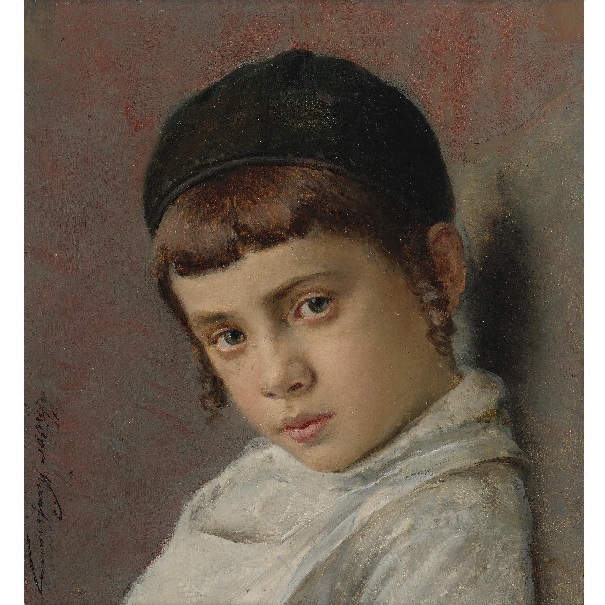Isidor Kaufmann - Hungarian Portrait Of A Young Boy With Peyot