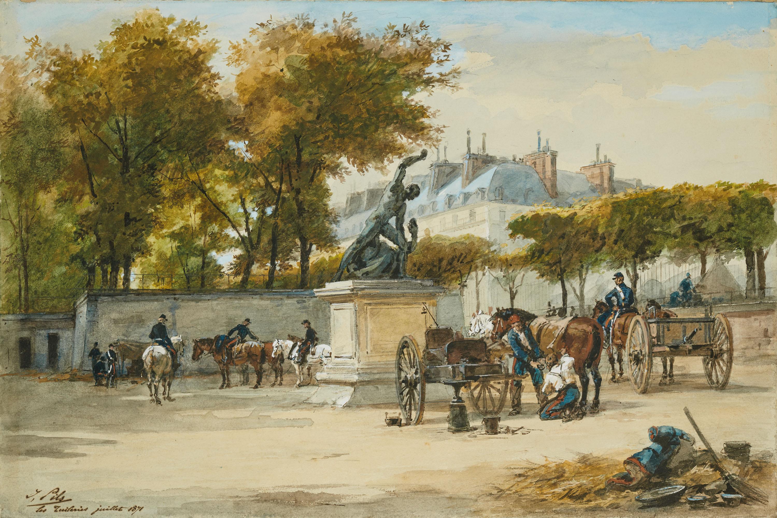 Isidore-Alexandre-Augustin Pils - Militaires avec leur chevaux aux Tuileries en 1871
