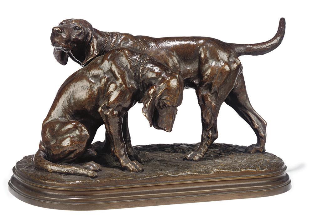 Isidore-Jules Bonheur - Paire de Chiens de Saint-Hubert (A pair of Bloodhounds)