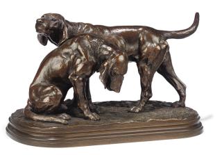 Isidore-Jules Bonheur - Paire de Chiens de Saint-Hubert (A pair of Bloodhounds)