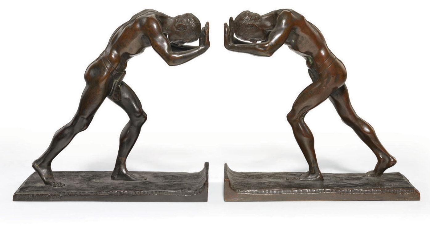Isidore Konti - \'Pushing Men: A Pair of Bookends\'