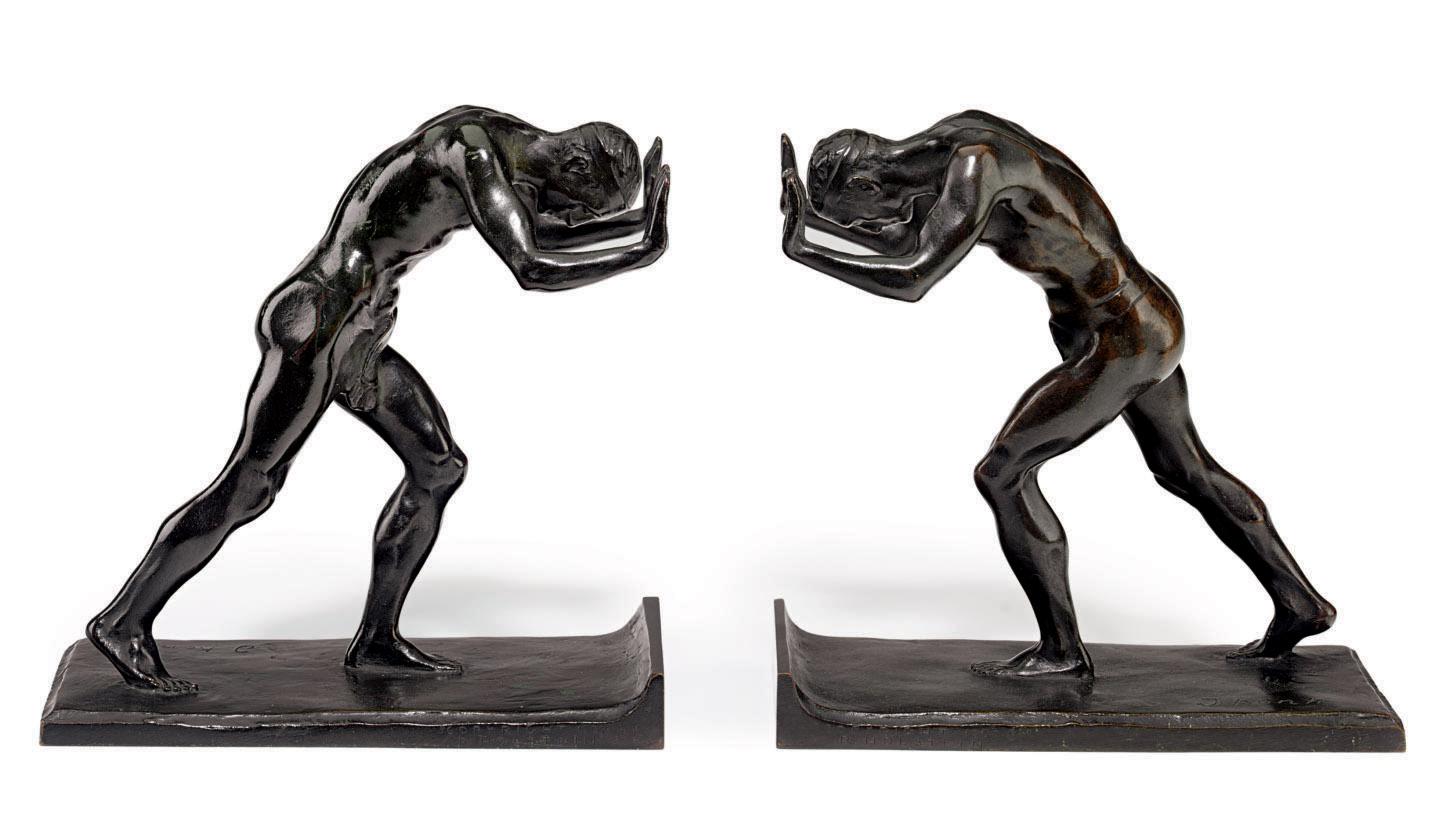 Isidore Konti - \'Pushing Men\': A Pair of Bookends