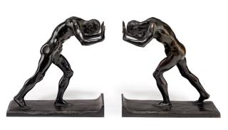 Isidore Konti - \'Pushing Men\': A Pair of Bookends