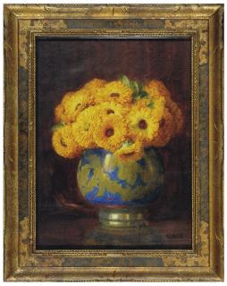 Isidore Rosenstock - Still life of yellow flowers in a porcelain vase