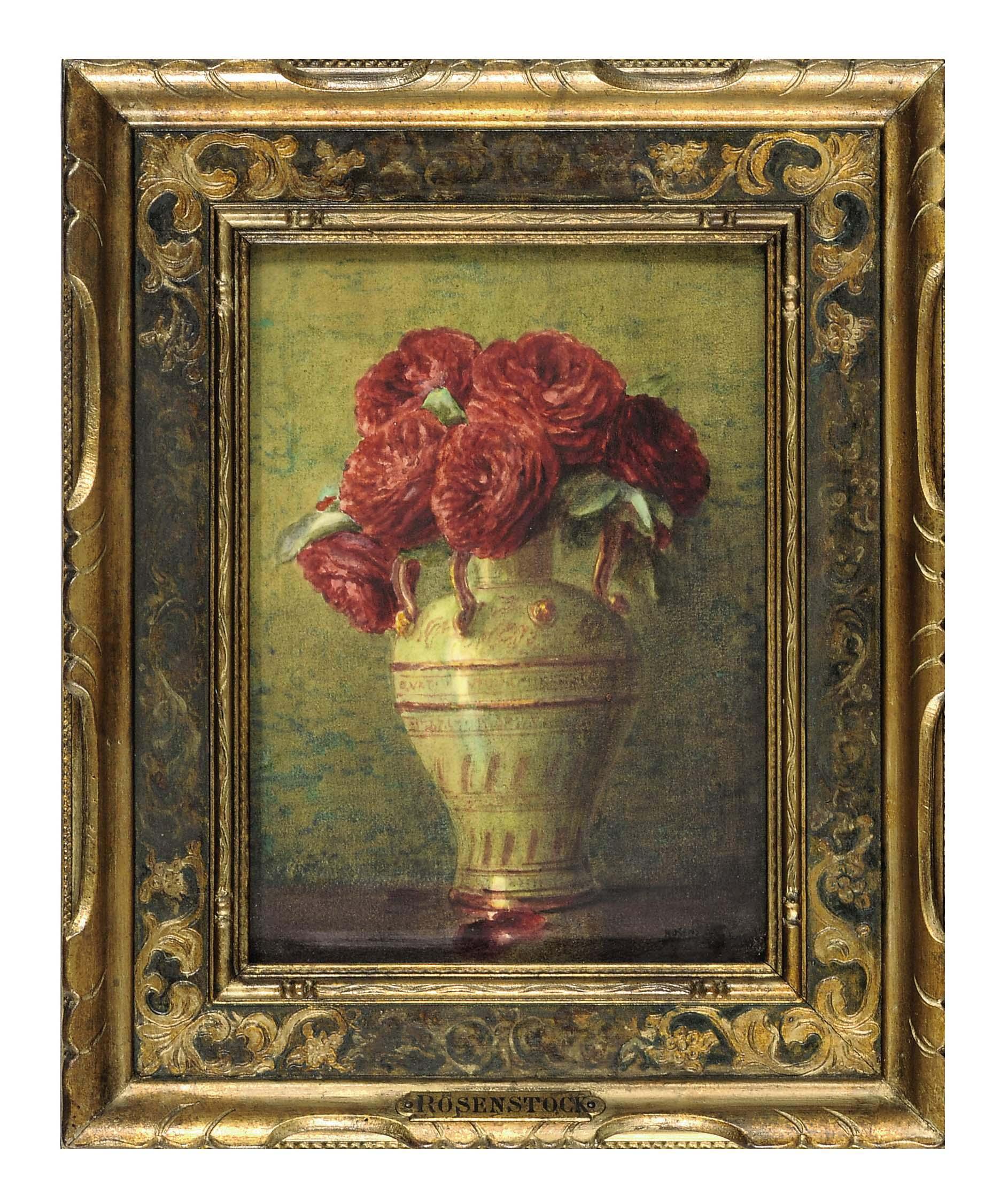 Isidore Rosenstock - Still life of yellow roses in a porcelain vase; and a companion still life