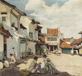 Isidorius Maria Cornelis van Mens - Street in old Batavia