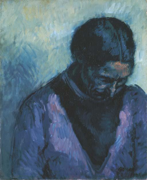 Isidro Nonell I Monturiol - Mujer de medio cuerpo con fondo verde