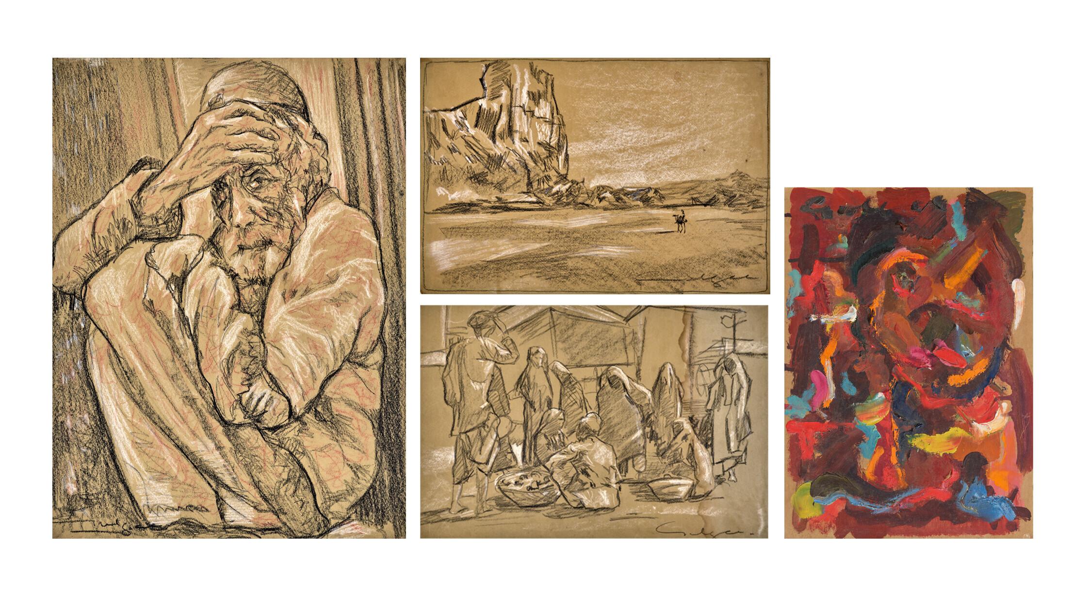 Ismail Gulgee - Untitled (Old Man); Untitled (Desert); Untitled (Market Scene); Untitled (Color Swatch)