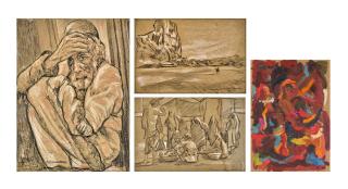Ismail Gulgee - Untitled (Old Man); Untitled (Desert); Untitled (Market Scene); Untitled (Color Swatch)