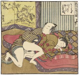 Isoda Koryusai - A small print from the series Twelve Bouts for Eros (Shikodo tokkumi juni tsugai)