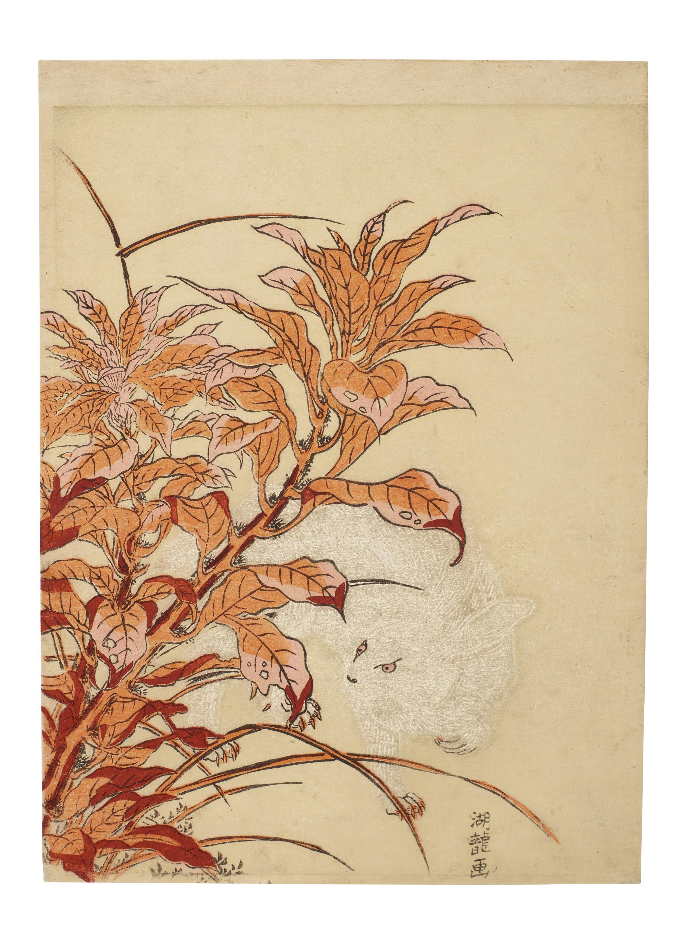 Isoda Koryusai - White Hare And Amaranth