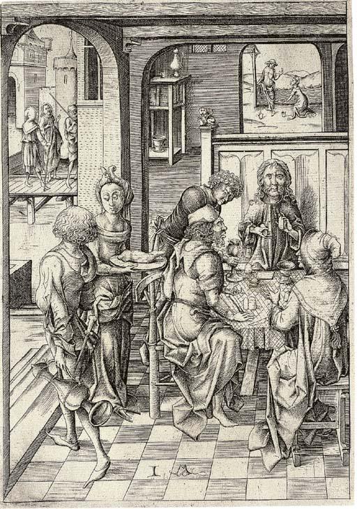 Israhel van Meckenem - Christ at Emmaus (B. 21; G. 119 I; L. 153 II; Holl. 153 III)