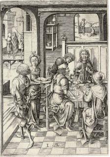 Israhel van Meckenem - Christ at Emmaus (B. 21; G. 119 I; L. 153 II; Holl. 153 III)