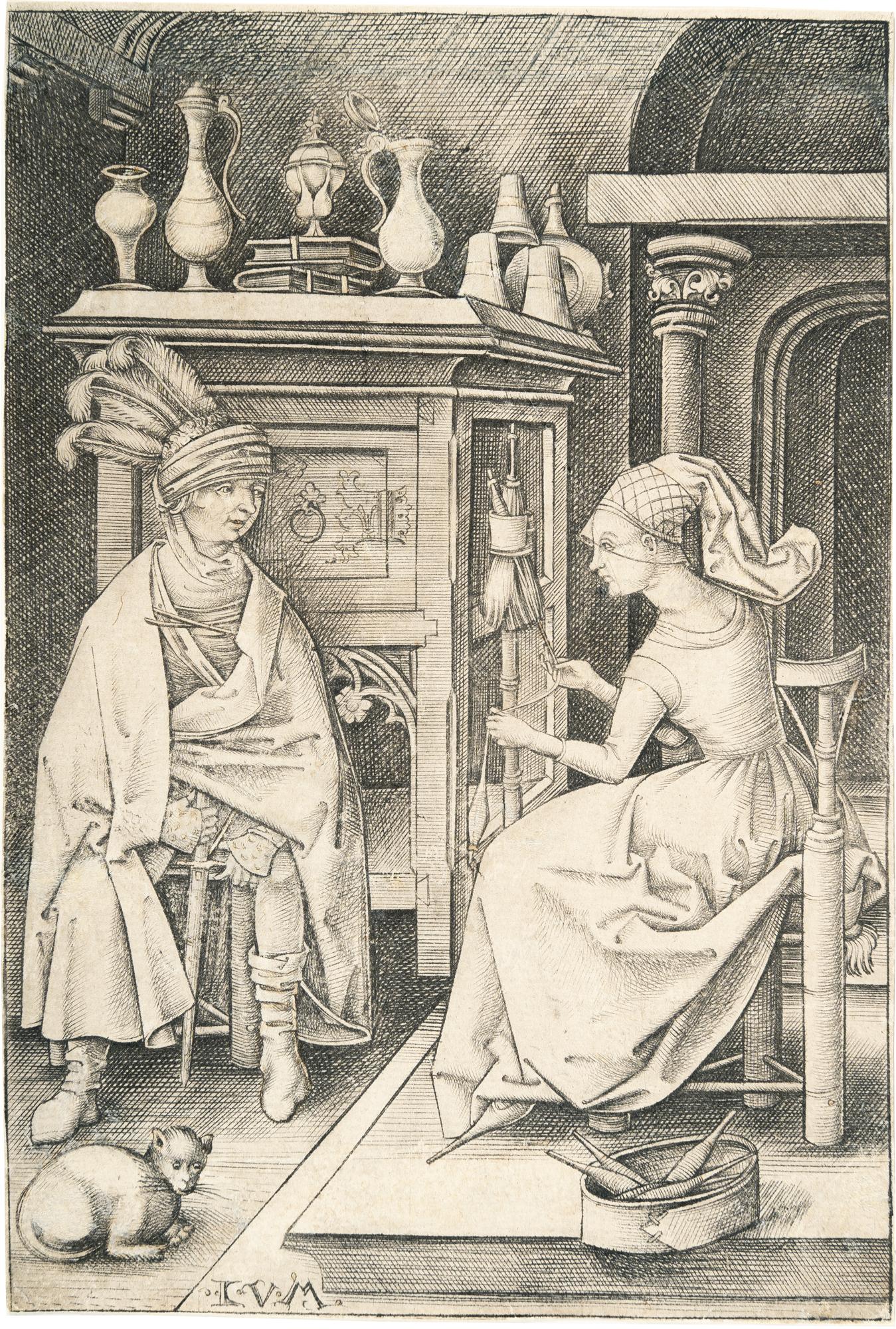 Israhel van Meckenem - Der Besuch bei der Spinnerin