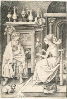 Israhel van Meckenem - Der Besuch bei der Spinnerin