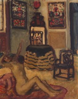 István Csók - Seated nude in an interior