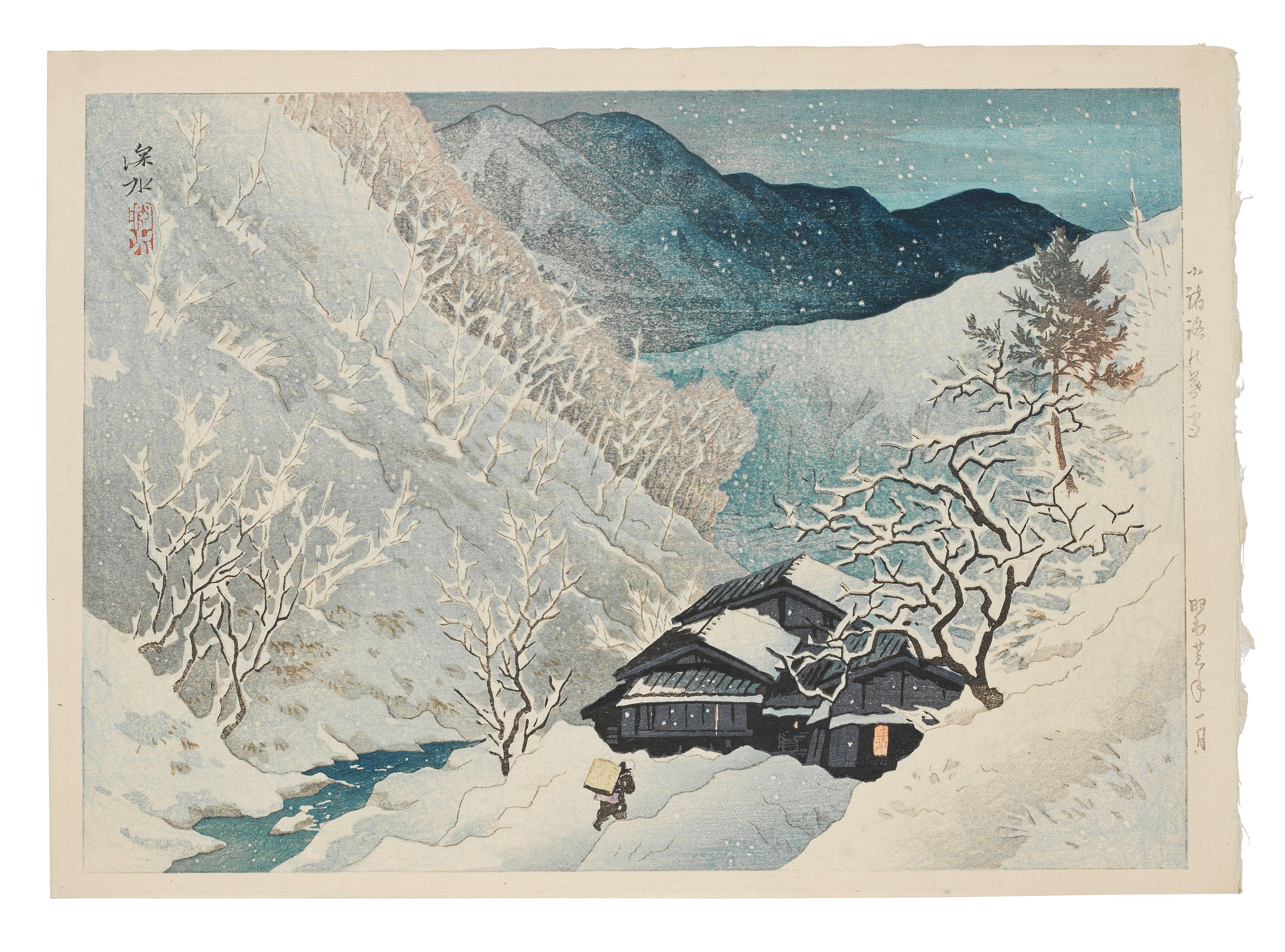 Ito Shinsui - Komoro bosetsu (Evening Snow at Komoro)