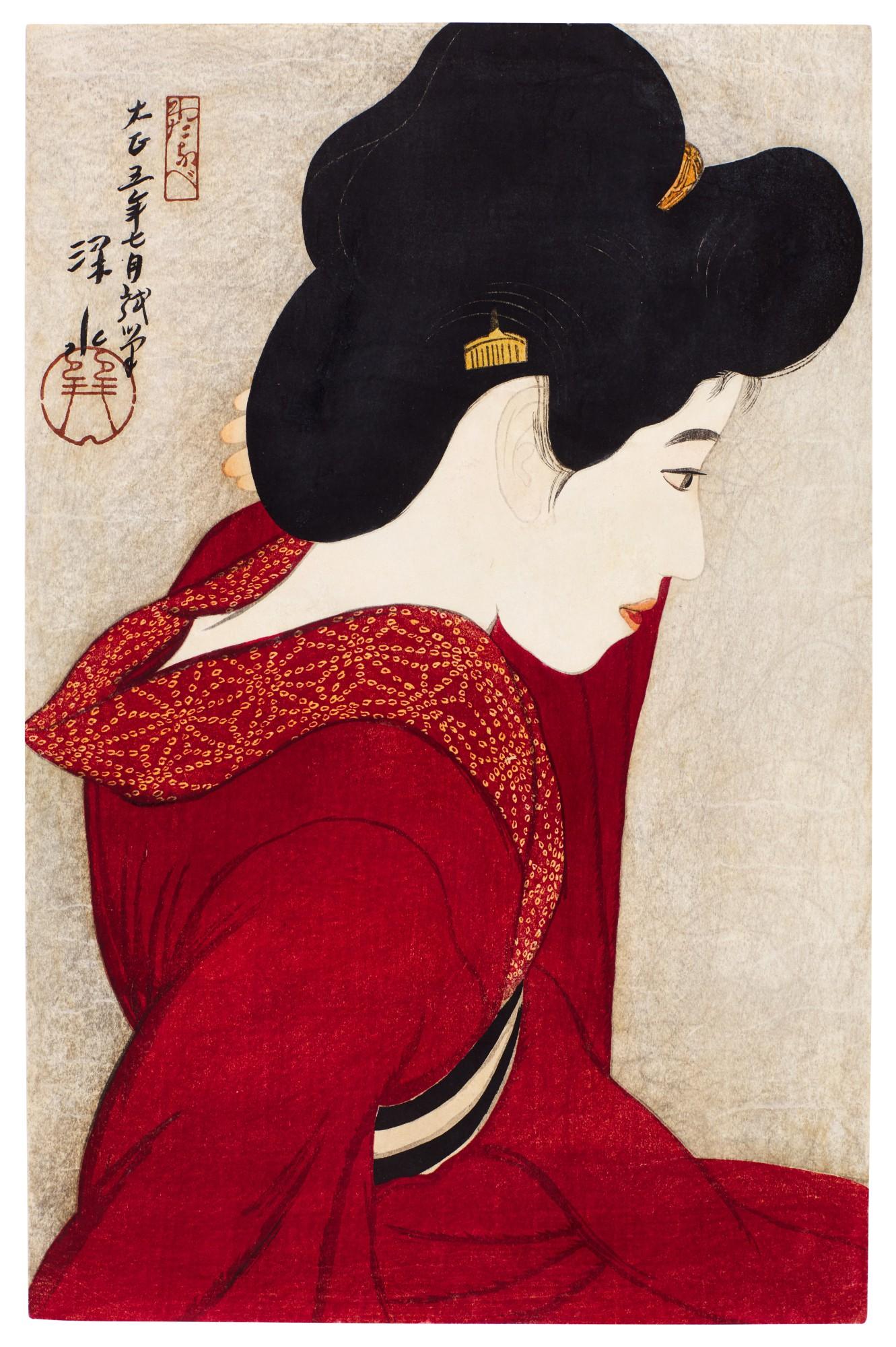 Ito Shinsui - Taikyo (Before the mirror [Red geisha])