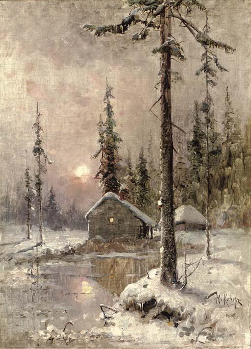 Iulii Iul\'Evich Klever - A Winter Scene With Snow-Capped Cottages