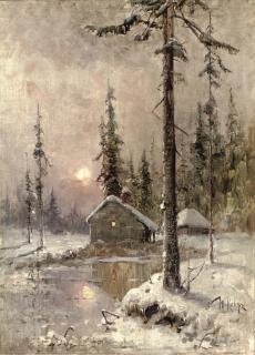 Iulii Iul\'Evich Klever - A Winter Scene With Snow-Capped Cottages