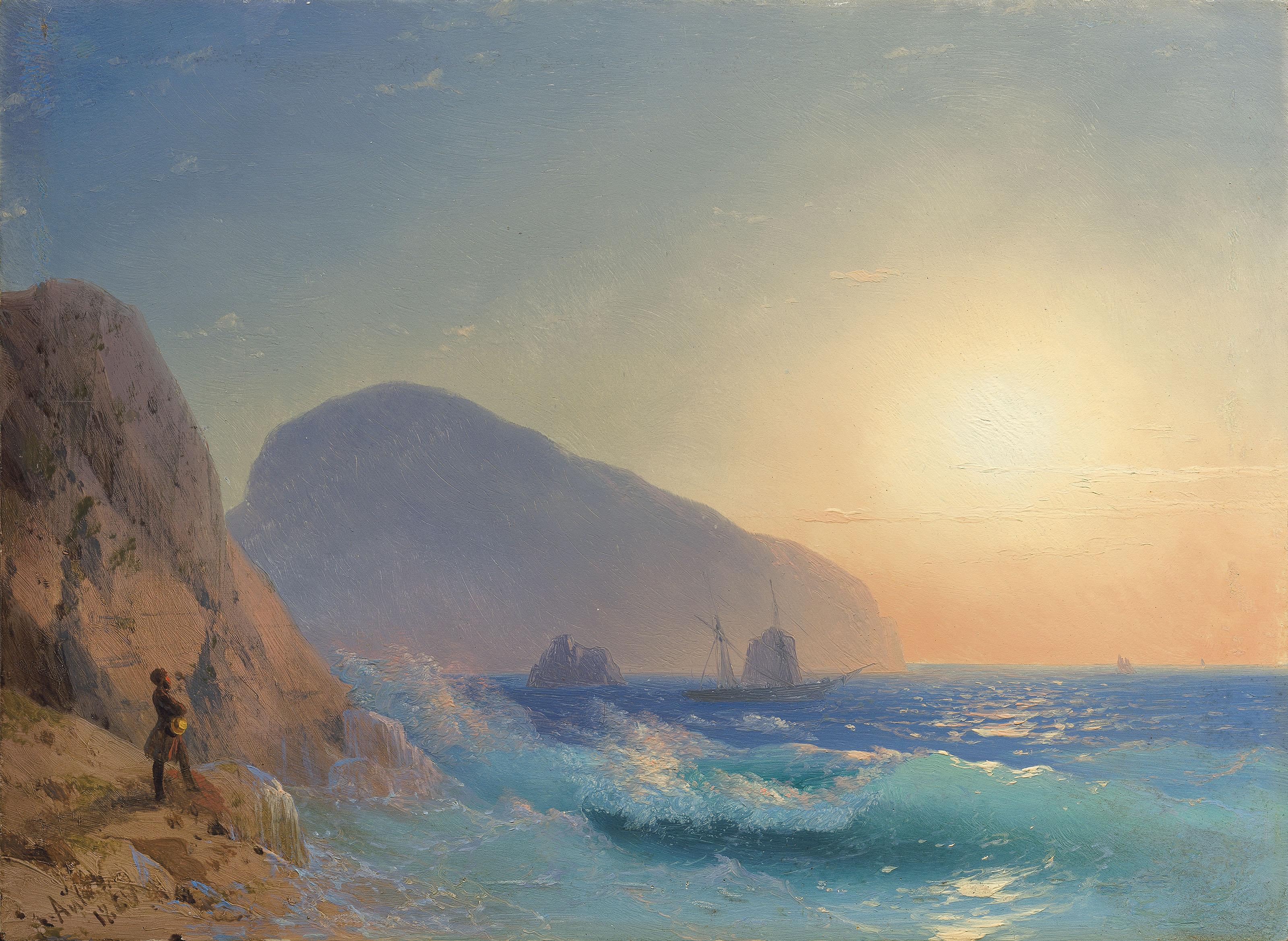 Ivan Aivazovsky - Pushkin looking out to Ayu-Dag, Crimea
