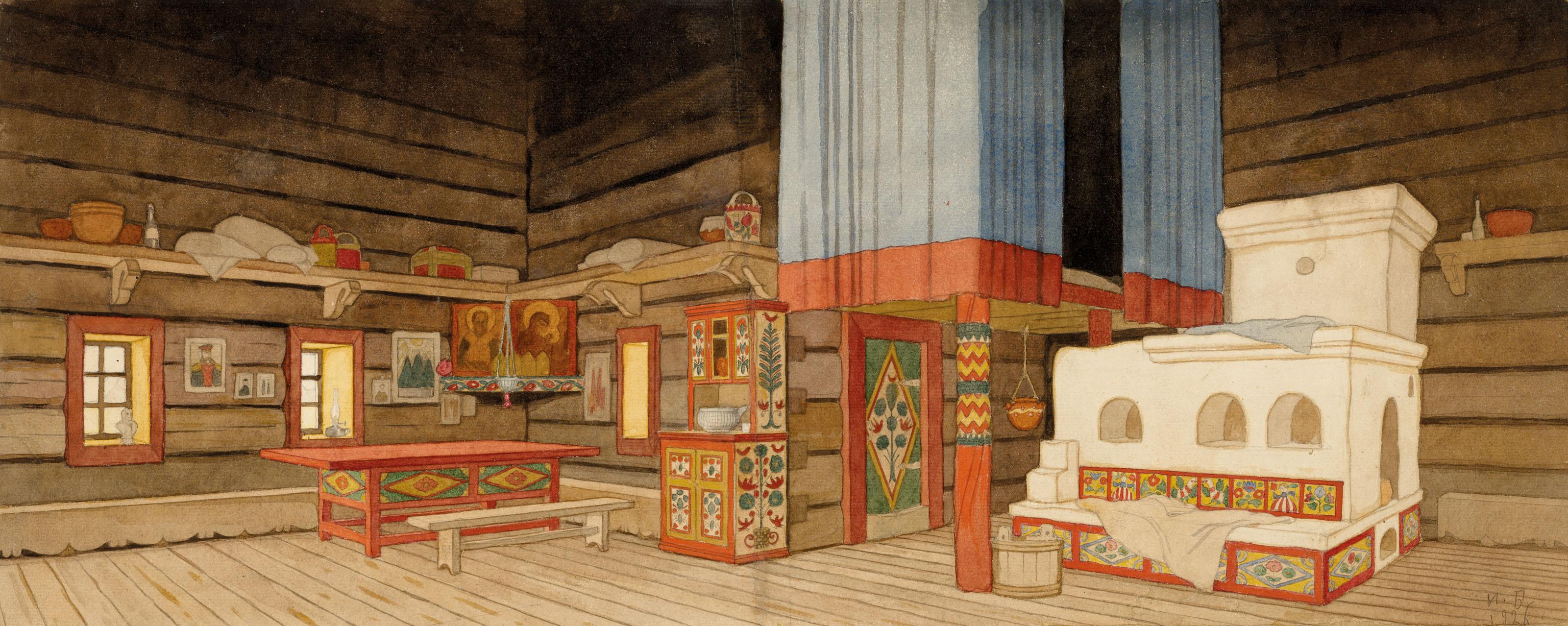 Ivan Bilibin - Esquisse d\'un décor pour le drame \'La force des ténèbres\'