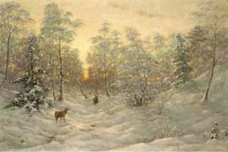 Ivan Fedorovich Choultse - Deer in a snowy landscape at dusk