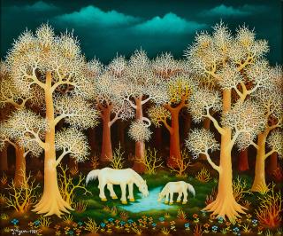 Ivan Generalic - Weiße Pferde unter weißen Bäumen.