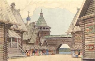 Ivan Iakovlevich Bilibin - Set Design Depicting A Village Square