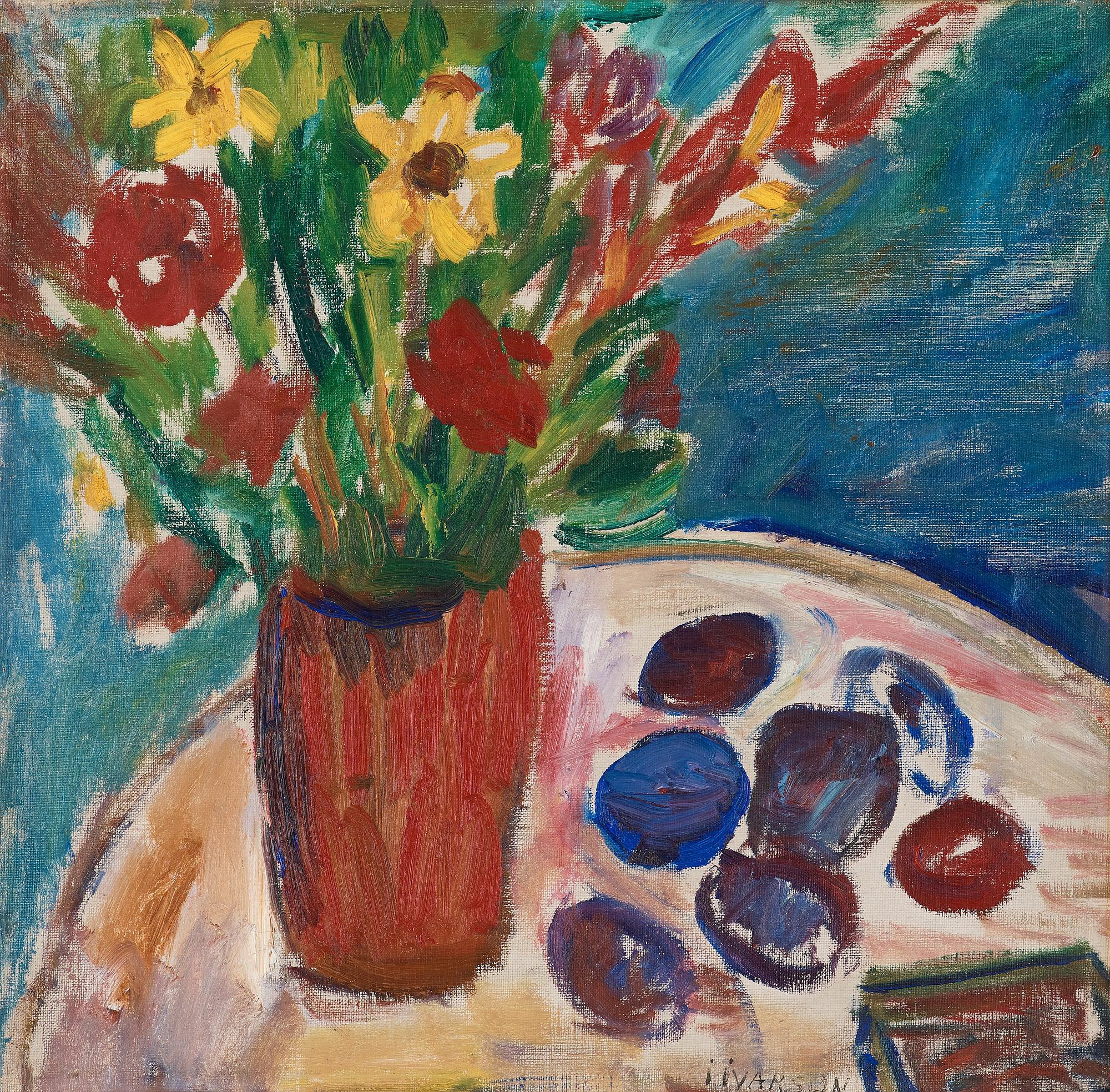Ivan Ivarson - Still life with flowers and plums