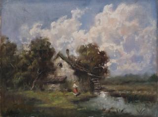 Ivan Karpoff - Paesaggio con casa e figura