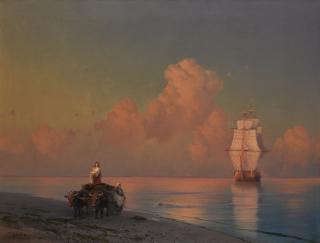 Ivan Konstantinovich Aivazovsky - An Ox-Drawn Cart On The Shore And A Swimmer In The Shallows 