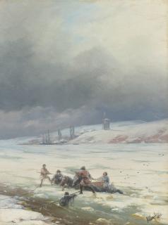 Ivan Konstantinovich Aivazovsky - Hauling A Horse And Cart Out Of Ice