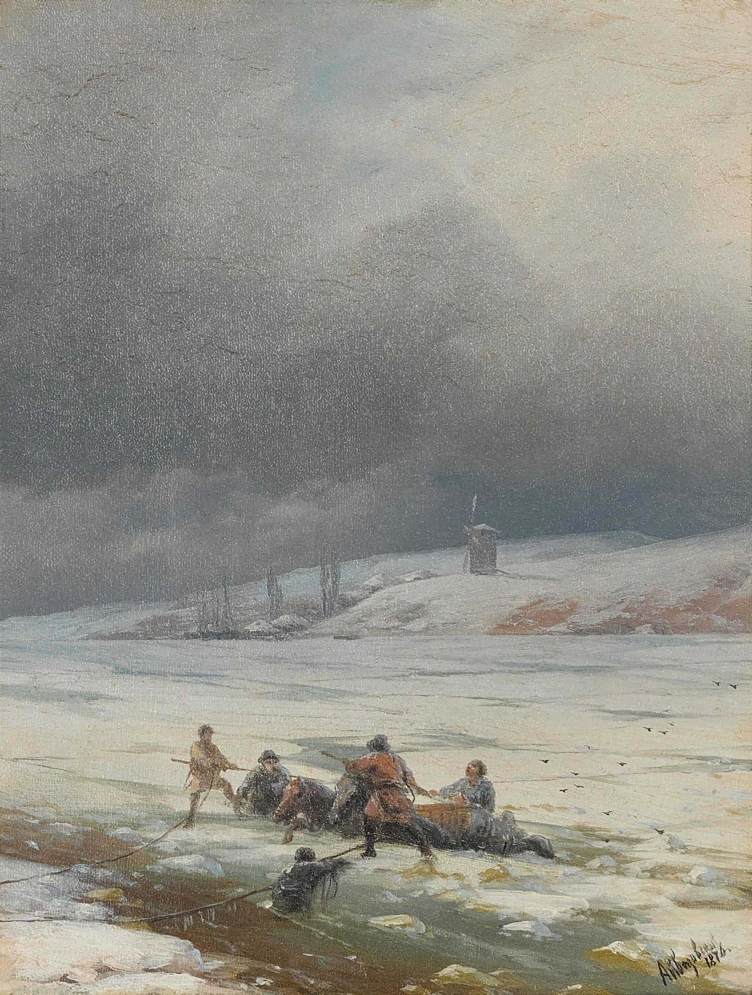 Ivan Konstantinovich Aivazovsky - Hauling a Horse and Cart out of the Ice