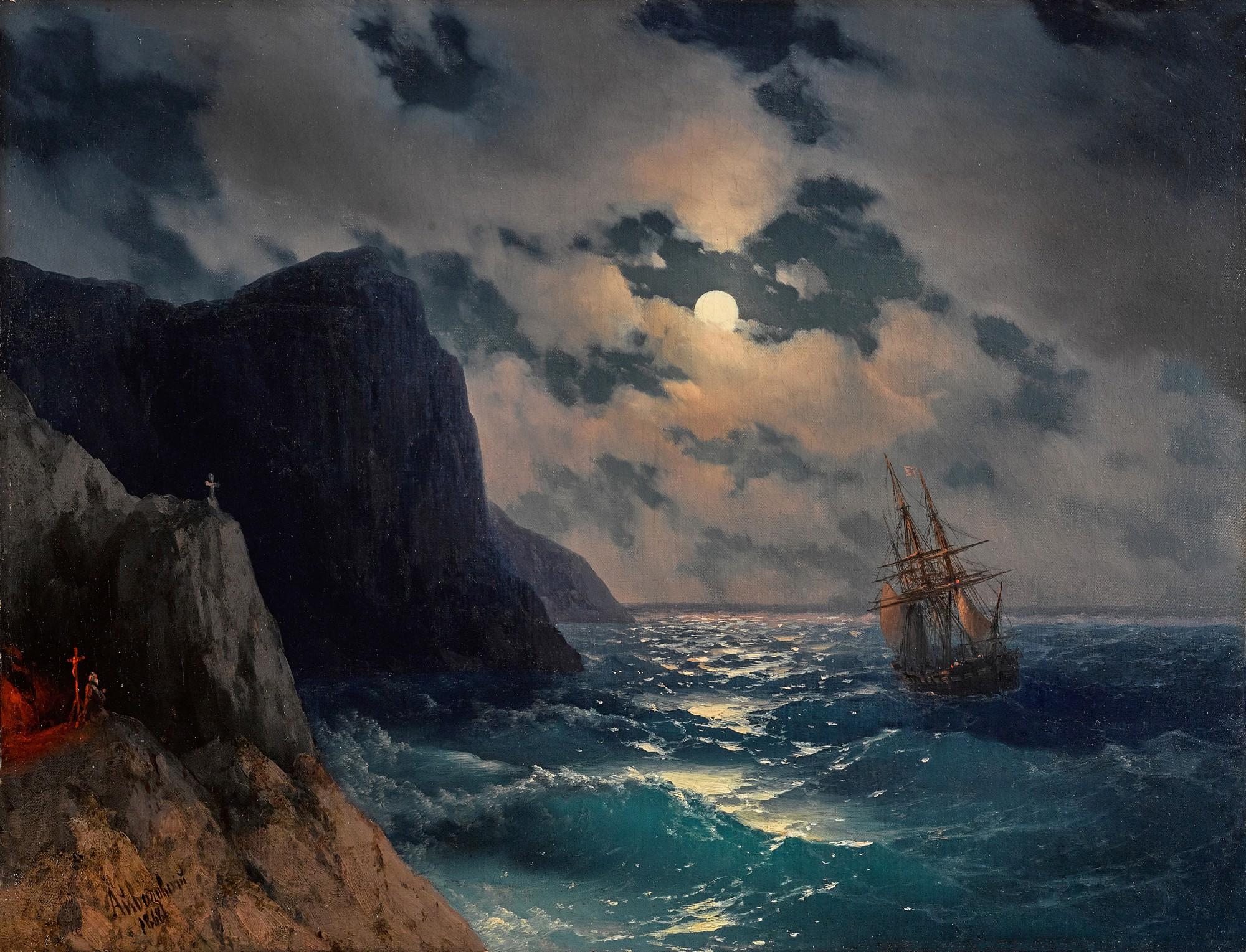 Ivan Konstantinovich Aivazovsky - Passing Ship On A Moonlit Night