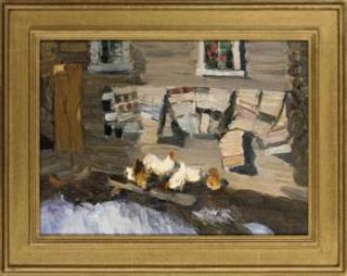 Ivan Mikhailovich Varichev - Hens feeding; The farm at dusk; and The end of winter