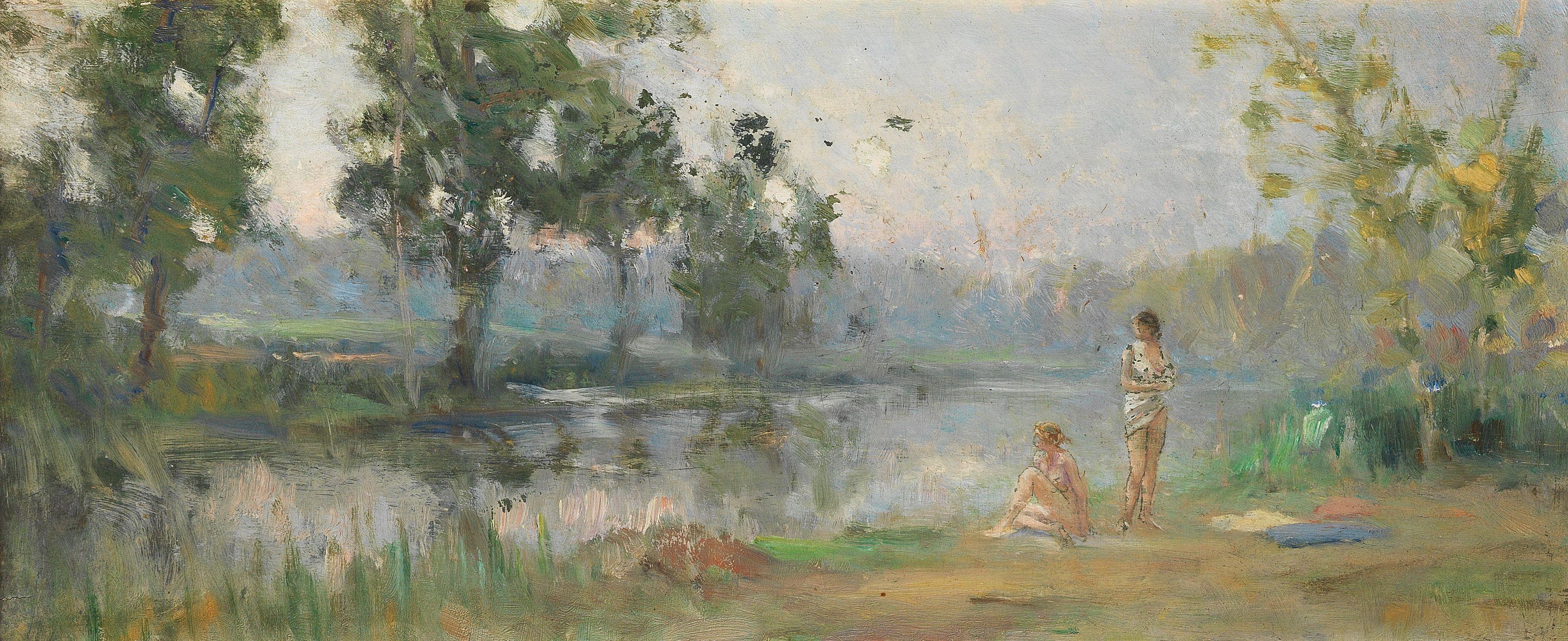 Ivan Pavlovich Pokhitonov - \'Etude d\'après Corot. Baigneuses au bord de la Marne (Paris, 1900)\'