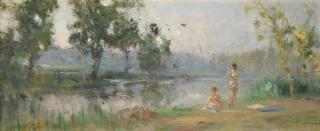 Ivan Pavlovich Pokhitonov - \'Etude d\'après Corot. Baigneuses au bord de la Marne (Paris, 1900)\'