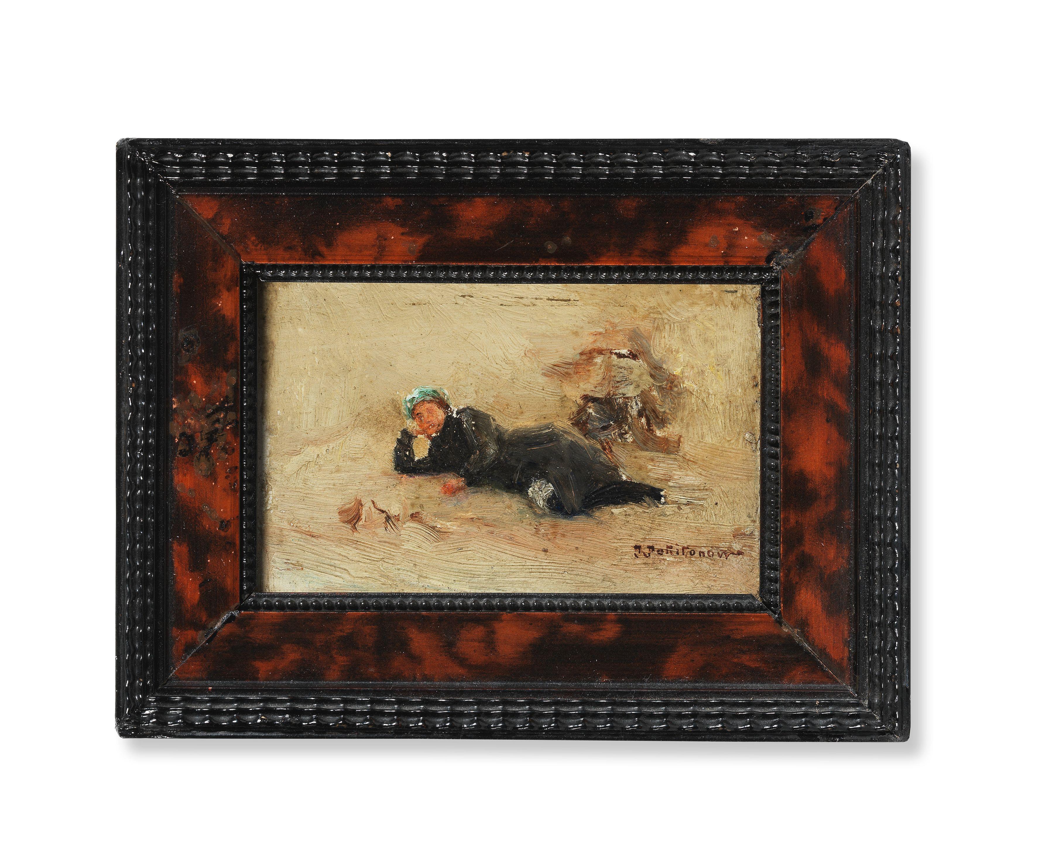 Ivan Pavlovich Pokhitonov - \'Modèle couché dans le sable, petite étude (La Panne, 1920)\'