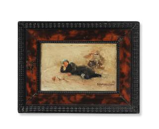 Ivan Pavlovich Pokhitonov - \'Modèle couché dans le sable, petite étude (La Panne, 1920)\'