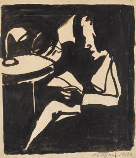 Ivan Puni (Jean Pougny) - Khlebnikov Reading his Poems to Xana