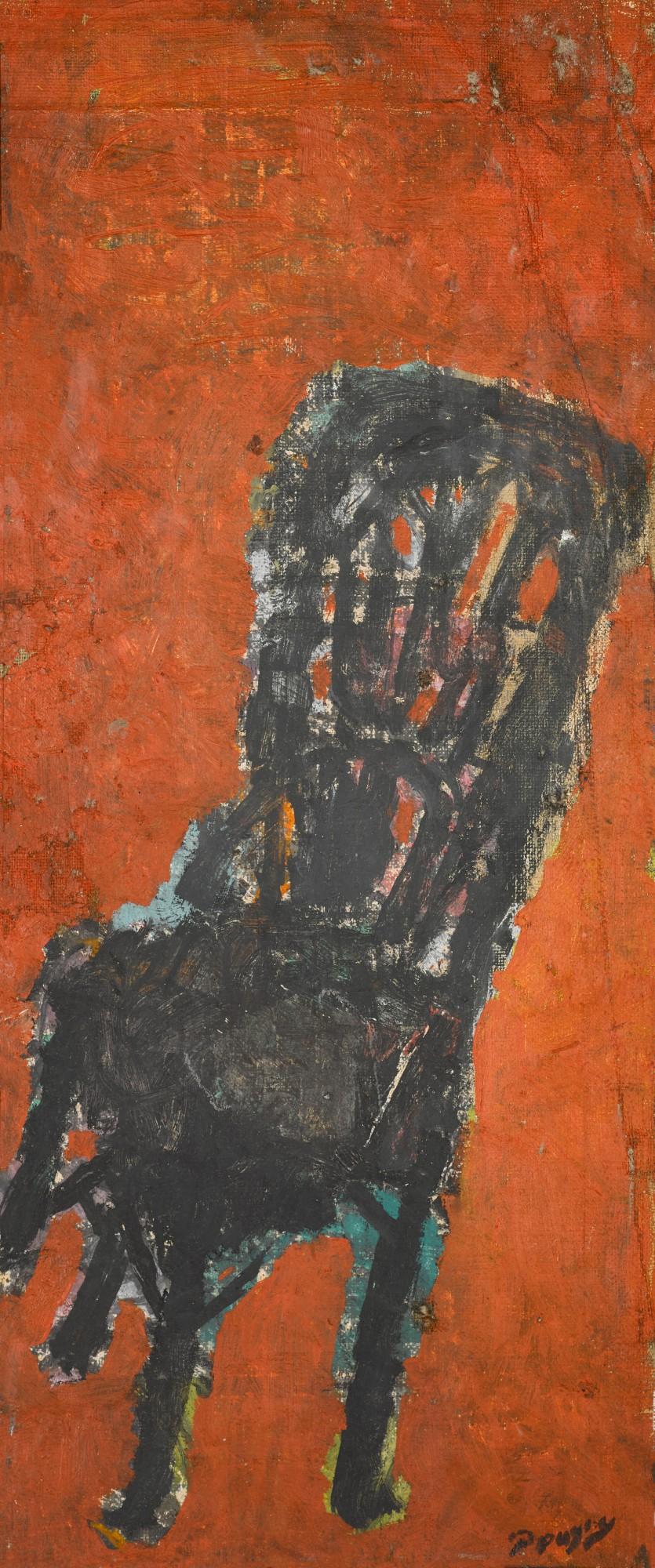 Ivan Puni - Chaise noire sur fond rouge