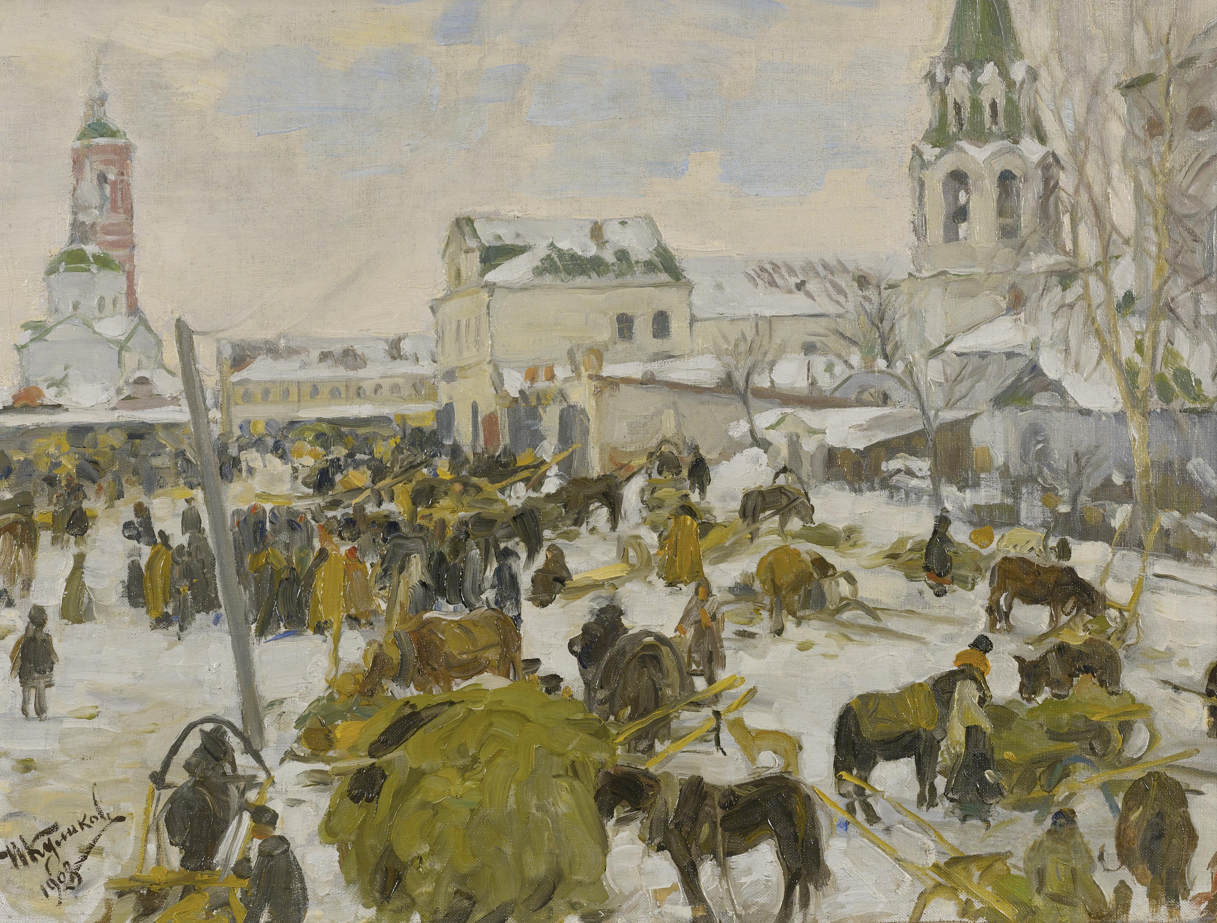 Ivan Semenovich Kulikov - Murom City Square And Horse And Cart: Two Works